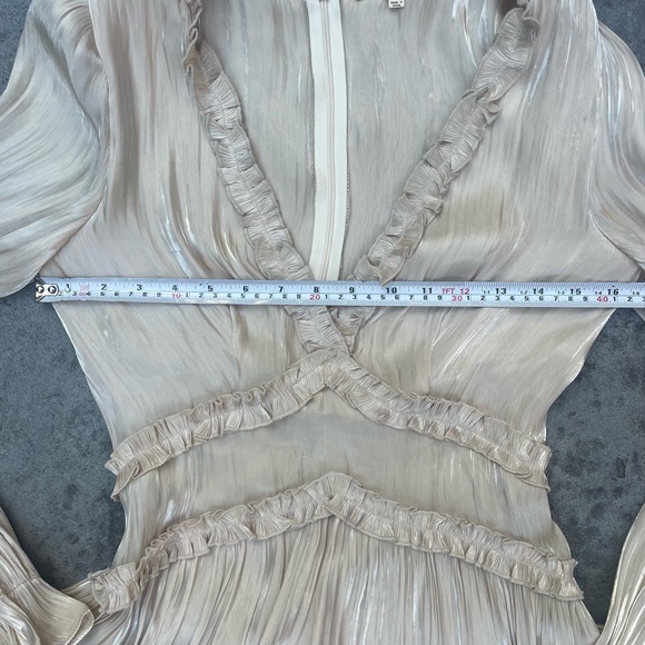 mable pleated shiny Cream Long-Sleeve Dress small - Picture 4 of 10